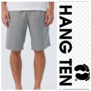 NWT Hang Ten Gray Plaid Flat Front Shorts Classic Design ~L